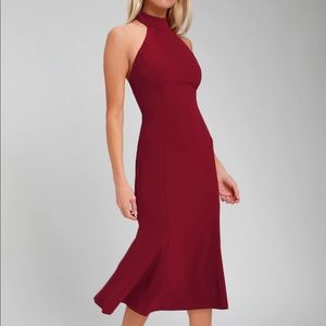 Lulus cherished charm wine red backless midi dress